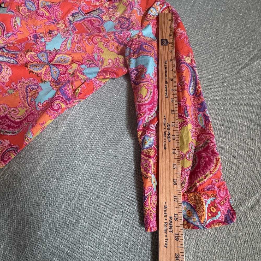 Chaps Paisley Button Up Shirt Women L Bright Color Dopamine Boho Cotton Top - Picture 7 of 7